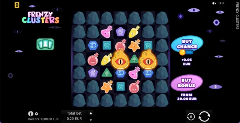 Frenzy Clusters seven-by-seven field with blocked rock positions