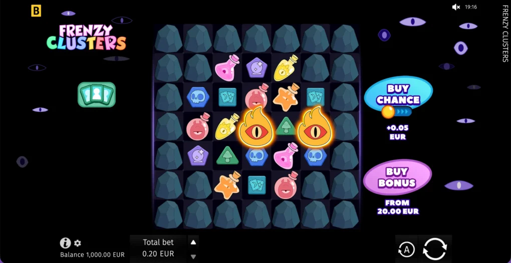 Frenzy Clusters seven-by-seven field with blocked rock positions