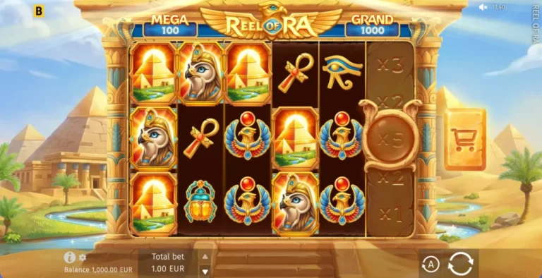 Reel of Ra five-reel Egyptian game with falcons, pyramids and a separate multiplier reel