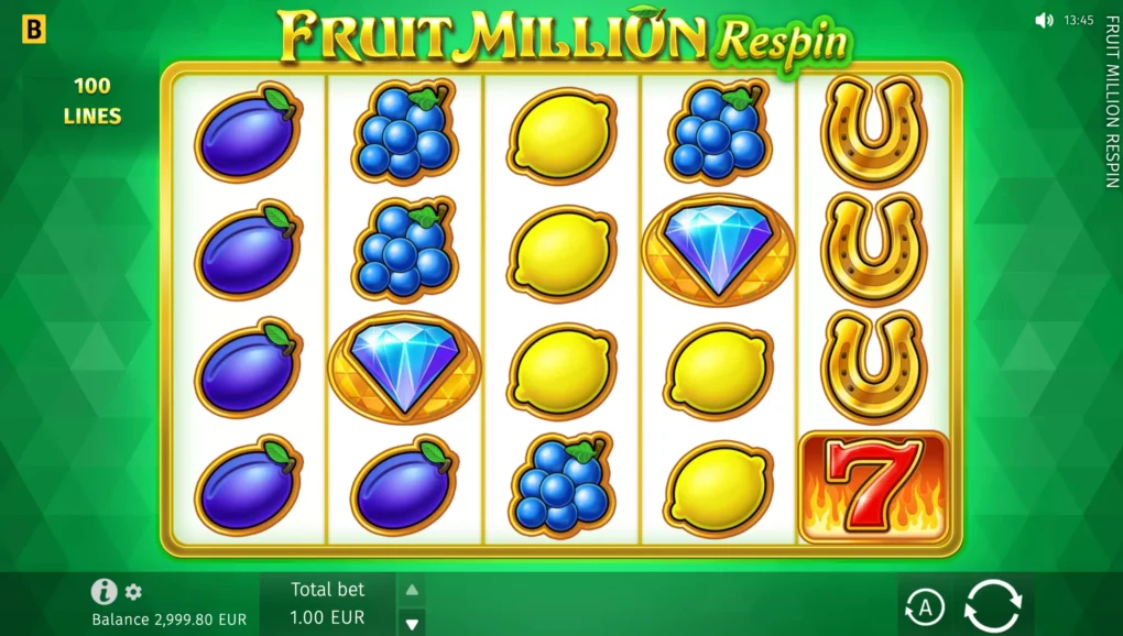 Fruit Million Respin five-by-four fruit reels and 100 lines