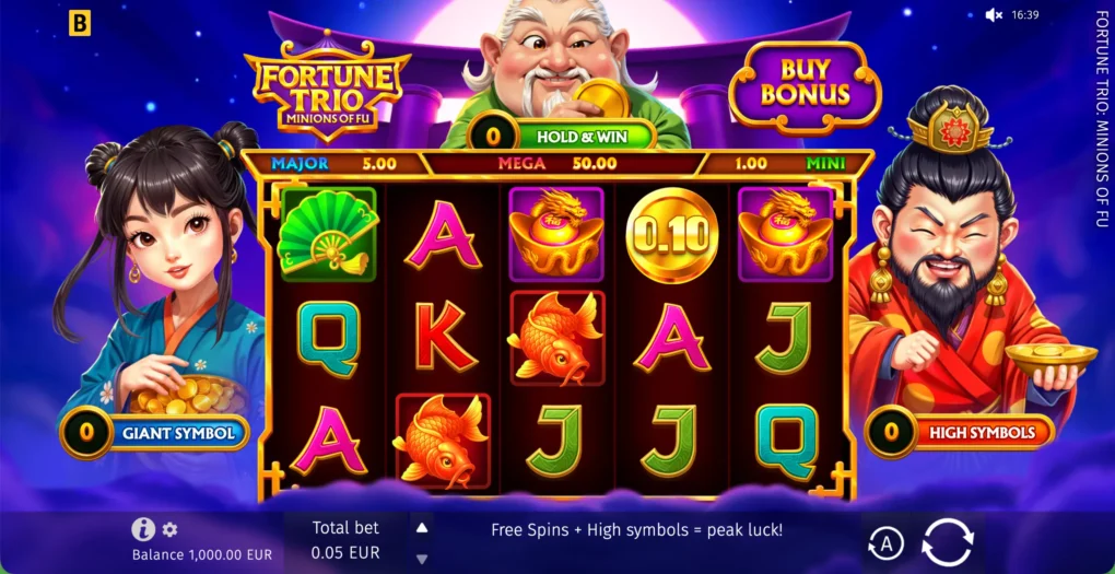Fortune Trio Minions of Fu five-by-three gameplay with three bonus characters