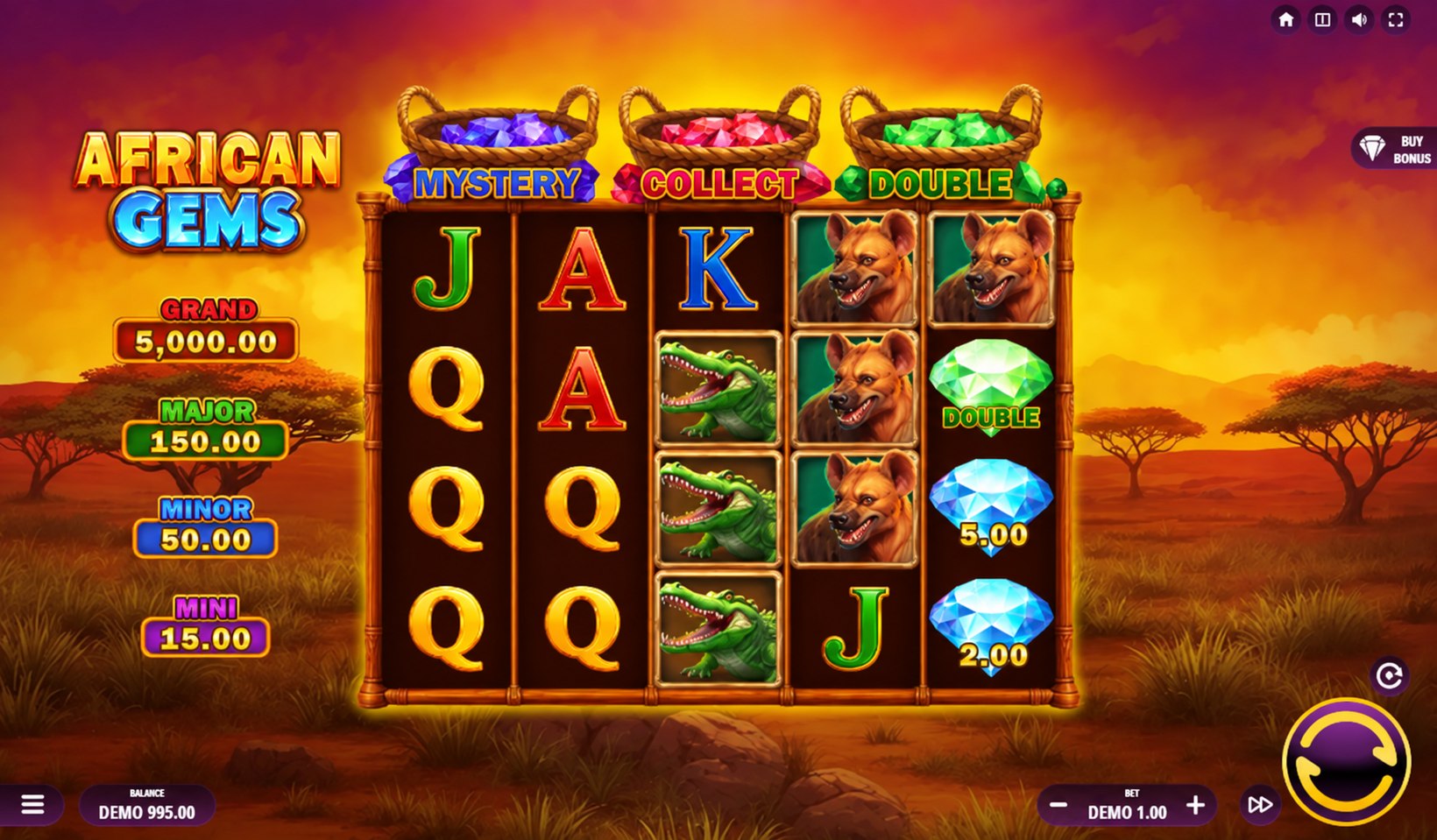 African Gems Hold and Spin slot gameplay screenshot
