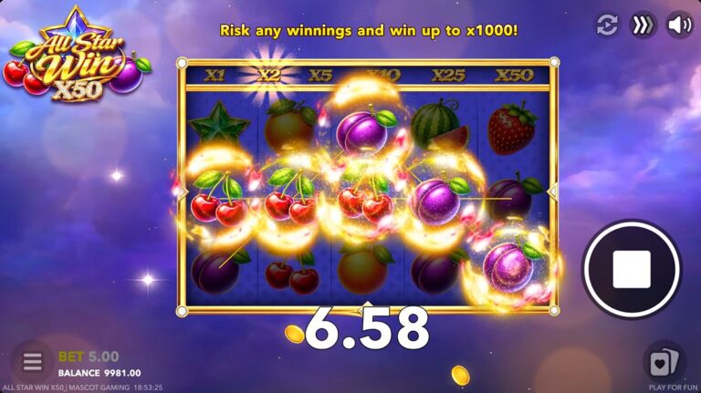 All Star Win x50 online slot gameplay screenshot showing the reels