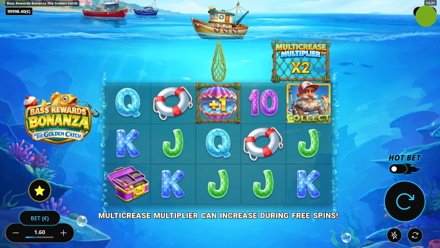 Bass Rewards Bonanza online slot gameplay screenshot