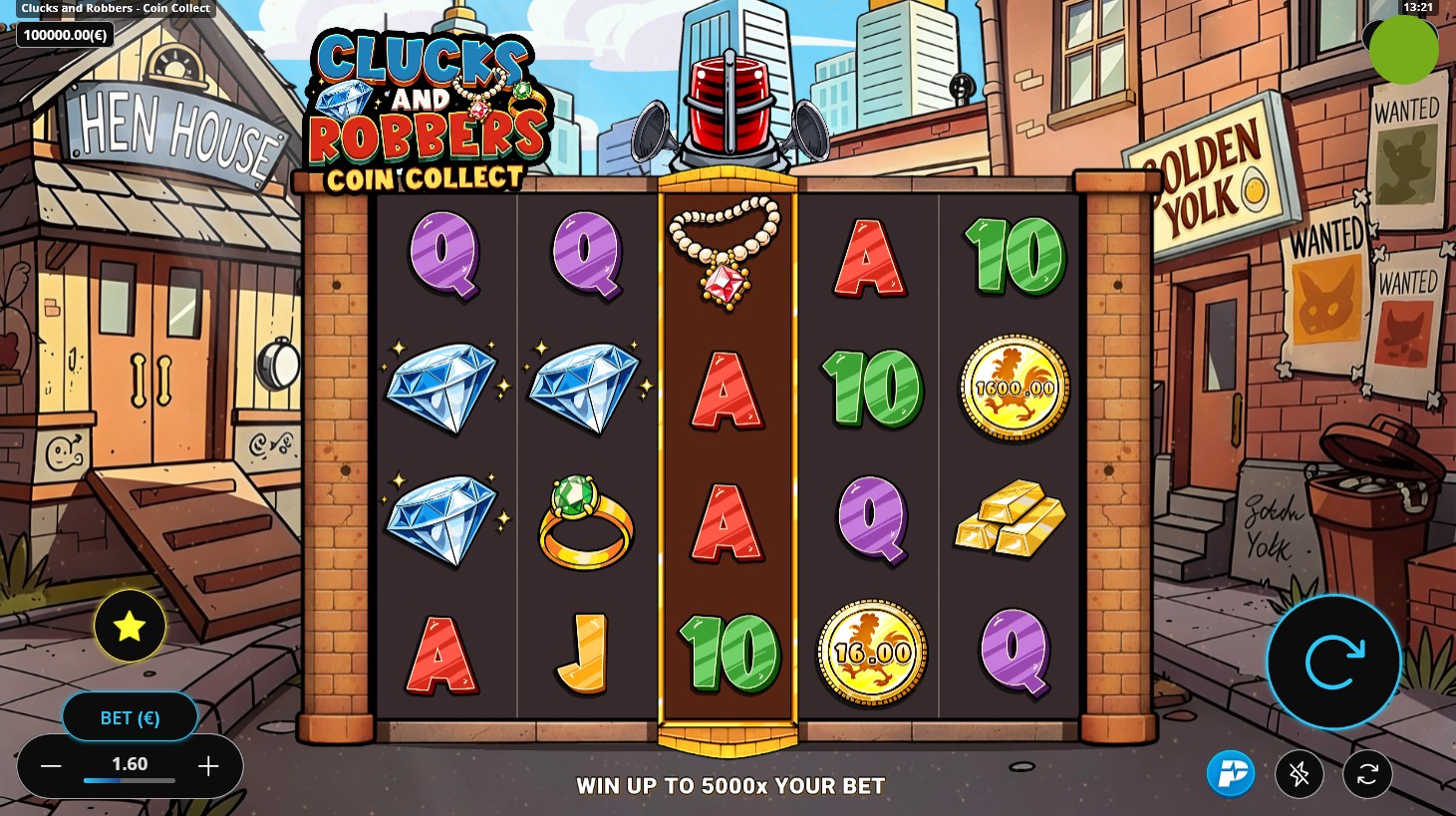 Clucks and Robbers online slot gameplay screenshot