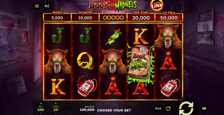 Book of Madness Flaming Link slot gameplay screenshot