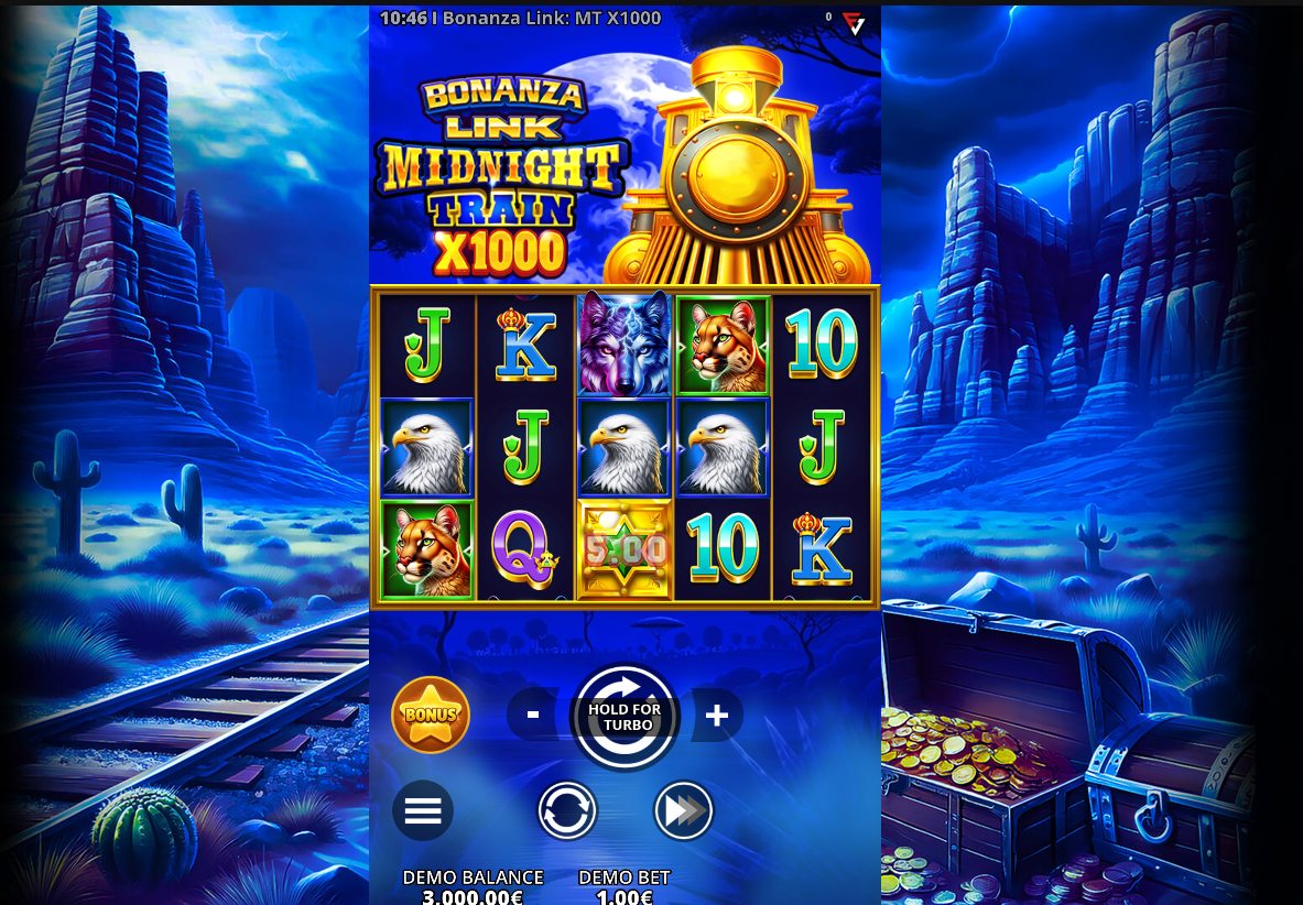 Bonanza Link Midnight Train x1000 online slot gameplay screenshot showing the reels