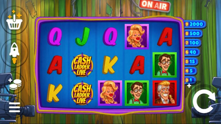 Cash Ladder Live five-reel game-show slot with character portraits and the cash-prize ladder