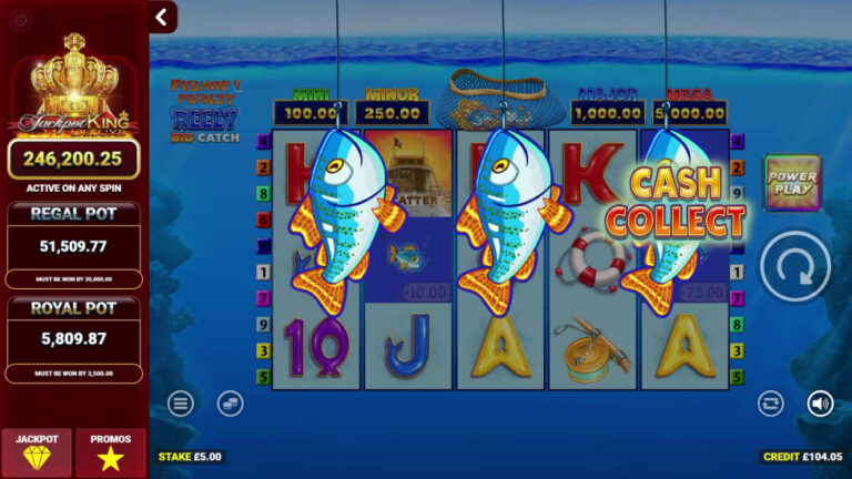 Fishin' Frenzy Reely Big Catch Jackpot King full landscape game screen