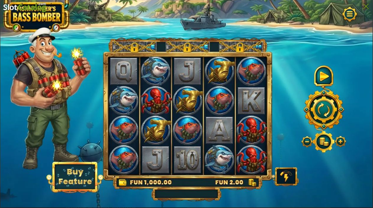 Fishmonger's Bass Bomber GameTimeTec slot gameplay screenshot