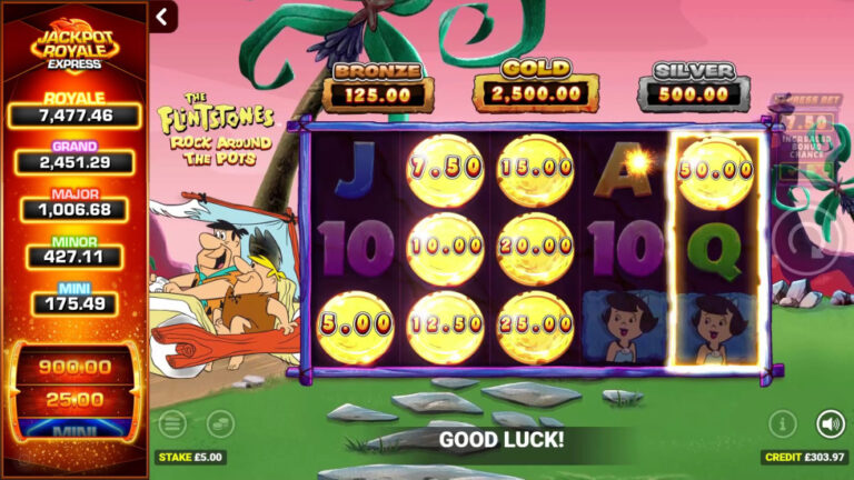 The Flintstones Rock Around The Pots Jackpot Royale Express full landscape game screen