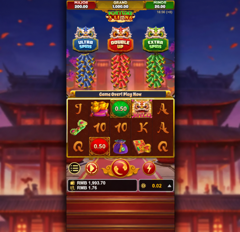 Fortune 3 Lions slot gameplay reels screenshot