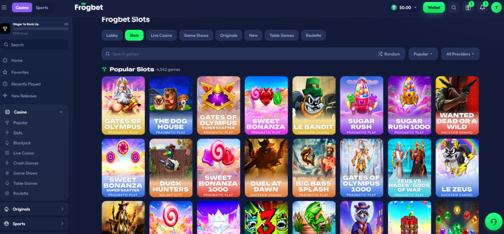 Frogbet slots games lobby