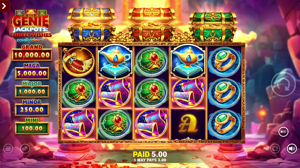 Genie Jackpots Three Wishes Combo Frenzy full landscape game screen