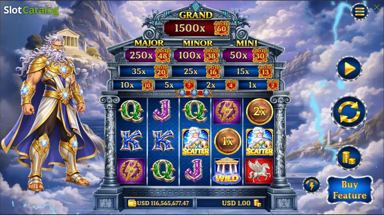 Glory of Olympus Zeus GameTimeTec slot gameplay screenshot