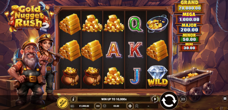 Gold Nugget Rush 2 by Betsoft, full landscape gameplay screenshot
