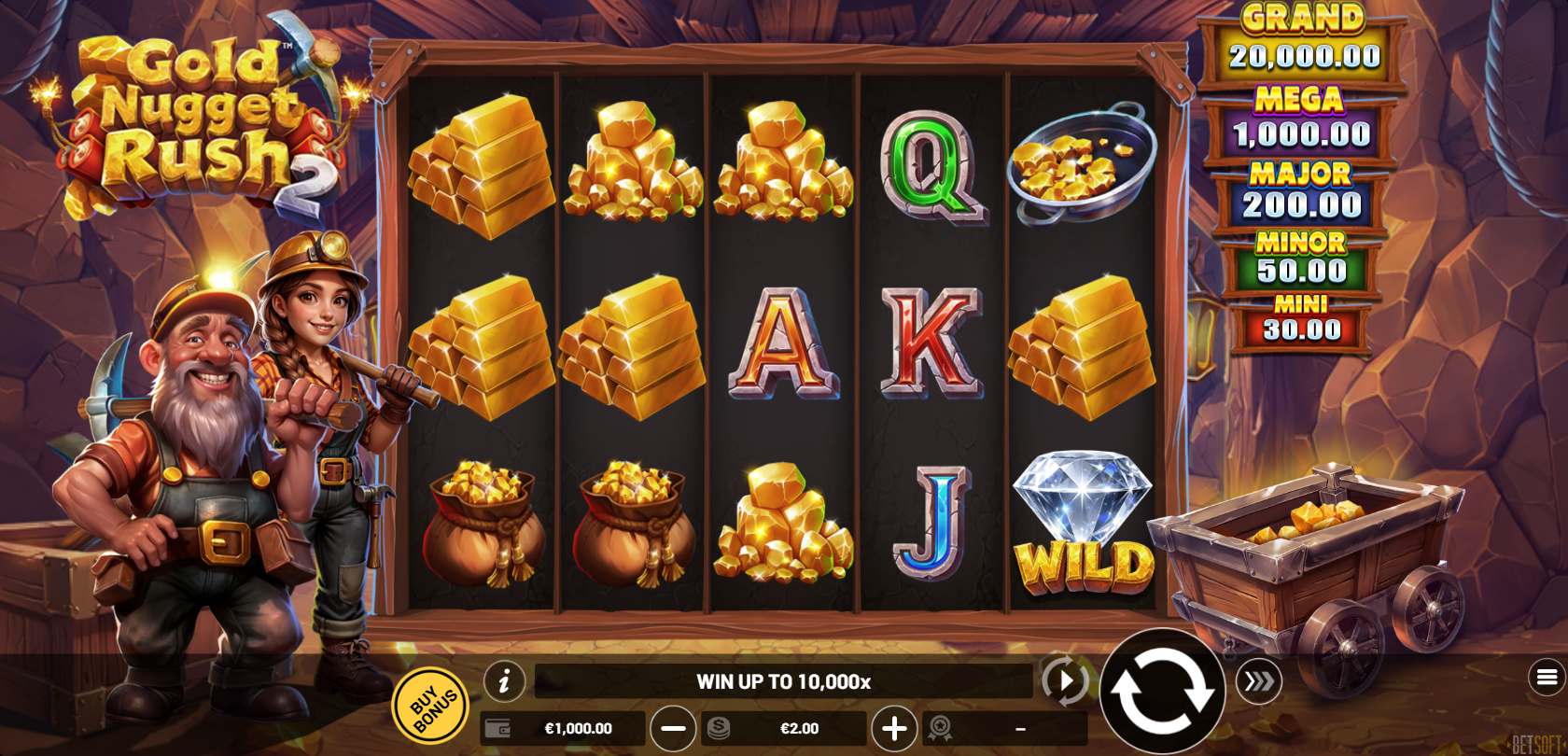 Gold Nugget Rush 2 by Betsoft, full landscape gameplay screenshot