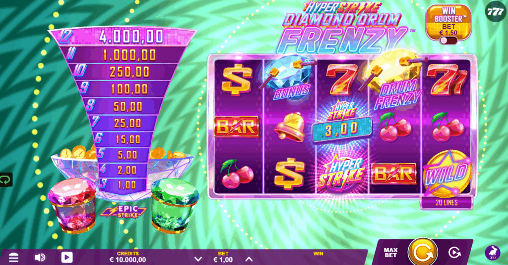 Hyper Strike Diamond Drum Frenzy slot gameplay screenshot