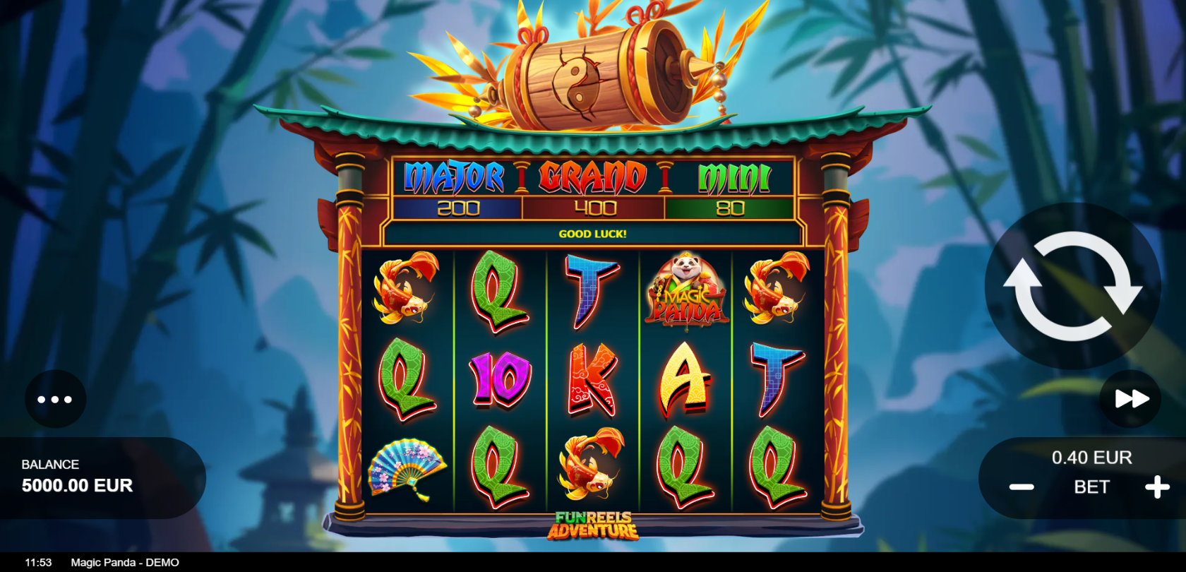 Magic Panda slot gameplay screenshot from the Betixon demo