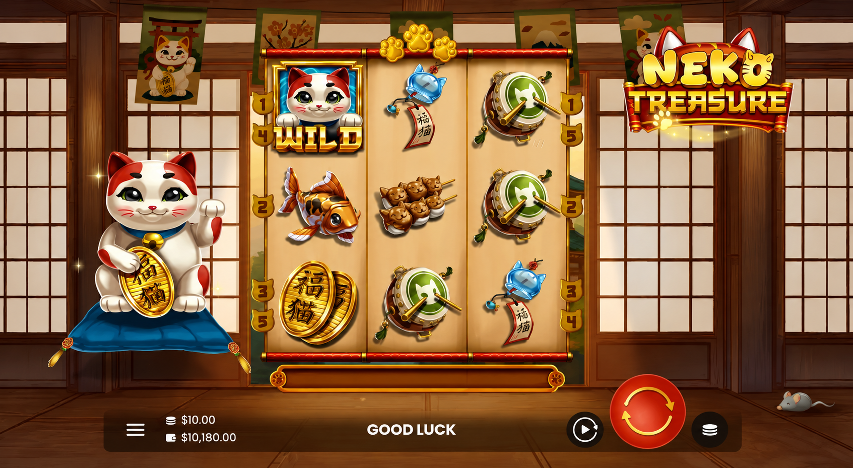 Neko Treasure online slot gameplay screenshot