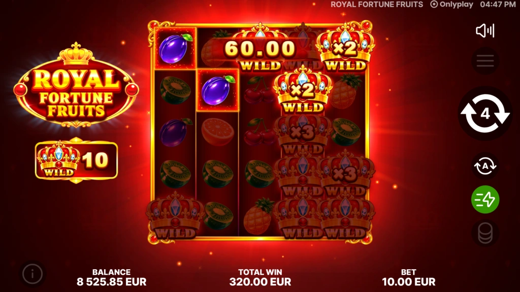 Royal Fortune Fruits online slot gameplay screenshot showing the reels