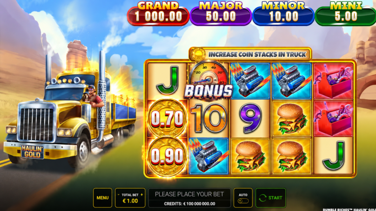 Rumble Riches Haulin Gold online slot gameplay screenshot showing the reels