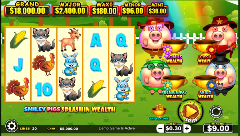 Smiley Pigs Splashin Wealth online video slot gameplay screenshot