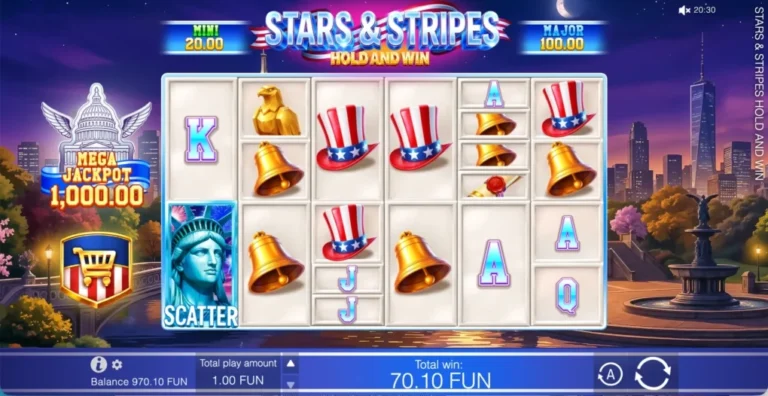 Stars and Stripes Hold and Win full six-reel gameplay with variable symbol sizes