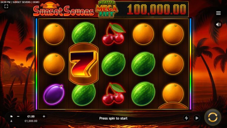 Sunset Sevens full landscape game screen