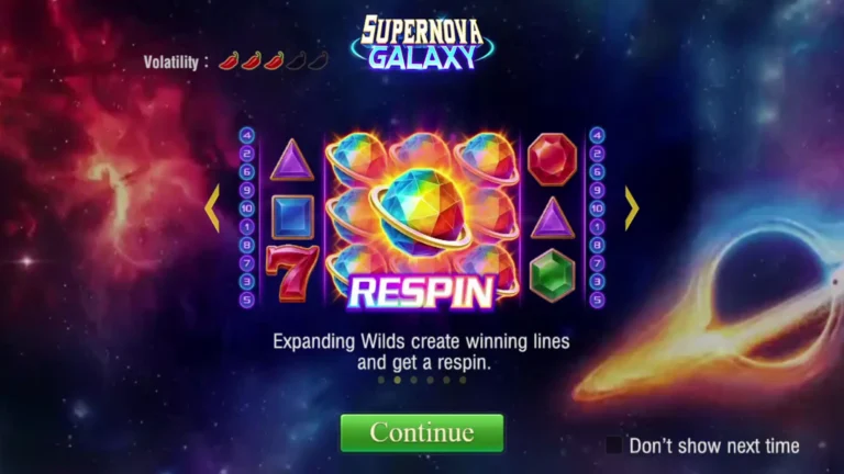 Supernova Galaxy online slot gameplay screenshot showing the reels