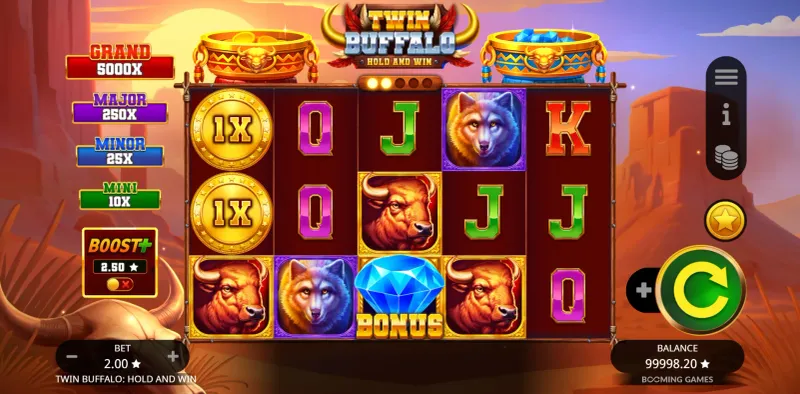 Twin Buffalo Hold and Win full landscape game screen