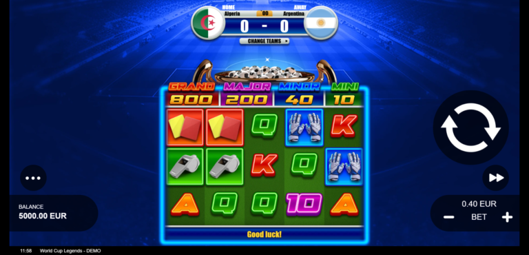 World Cup Legends slot gameplay screenshot from the Betixon demo