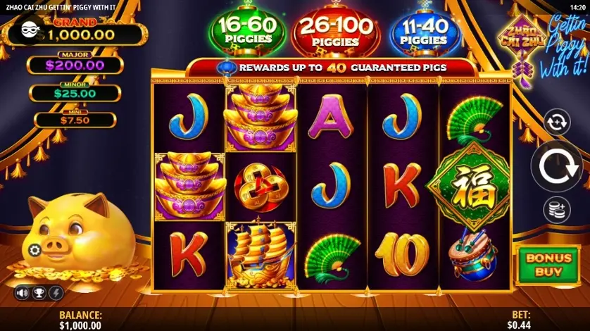Zhao Cai Zhu Gettin Piggy With It online slot gameplay screenshot showing the reels