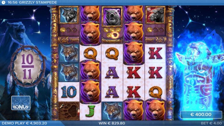 Grizzly Stampede slot gameplay showing animal symbols and tall reels