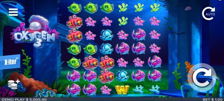 Oxygen 3 slot gameplay with colourful sea-symbol cluster grid