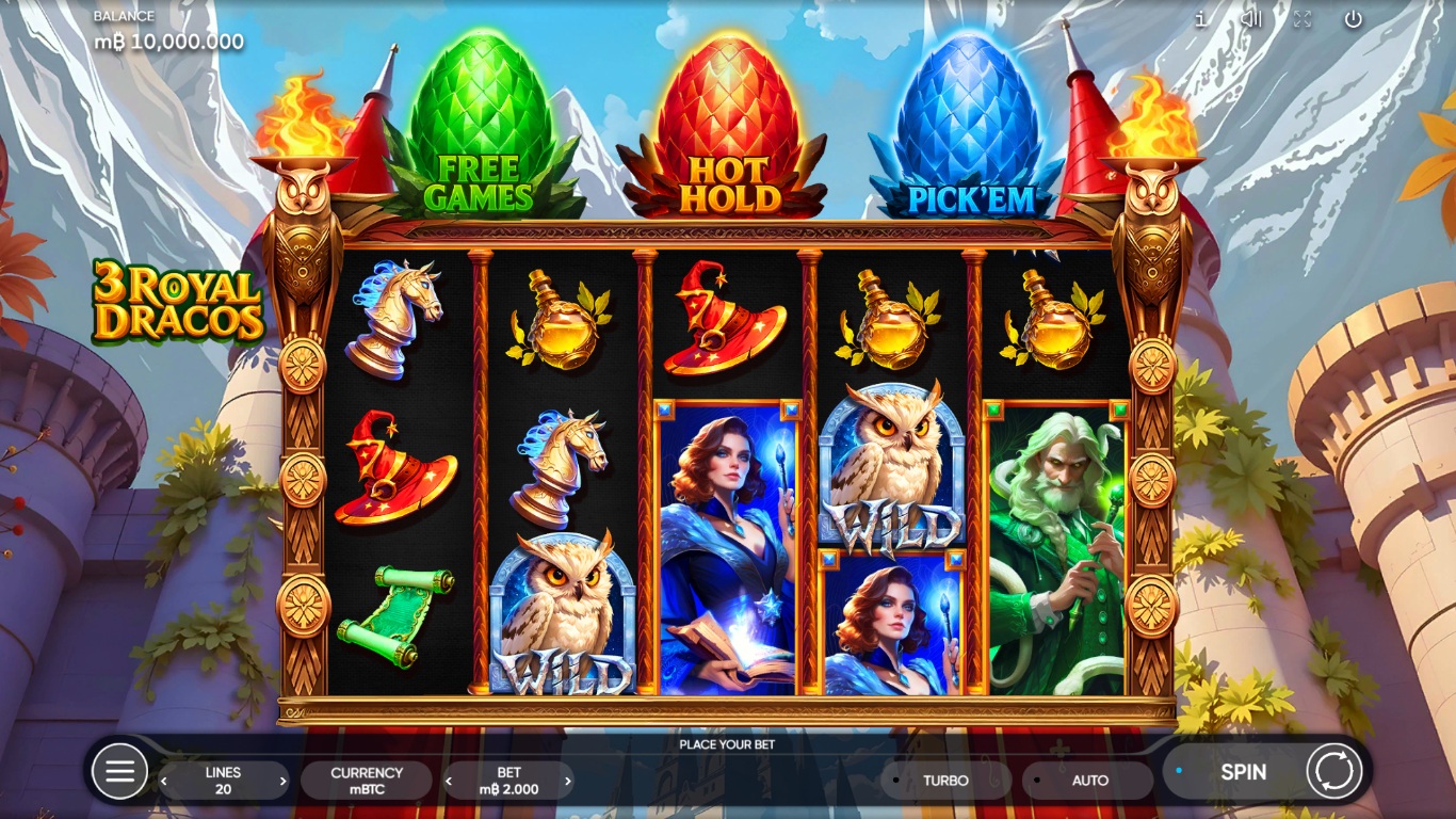 3 Royal Dracos slot gameplay showing the reels and dragon egg feature meters