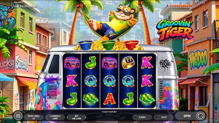 Groovin' Tiger slot gameplay showing the reels and game features