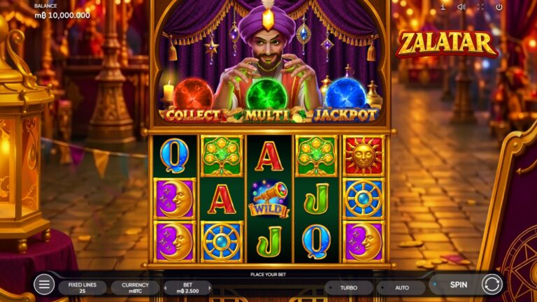 Zalatar slot gameplay showing the reels and game features