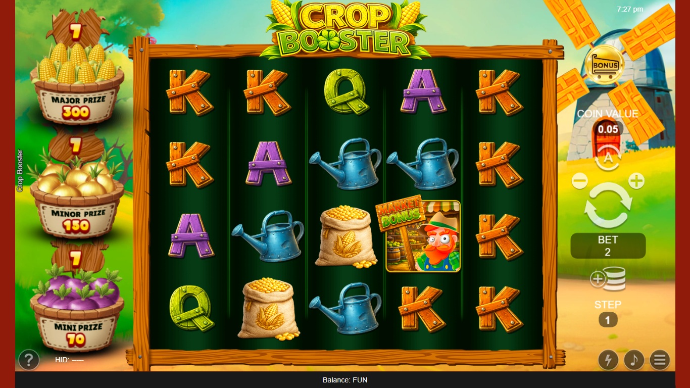 Crop Booster slot gameplay showing the reels and game controls