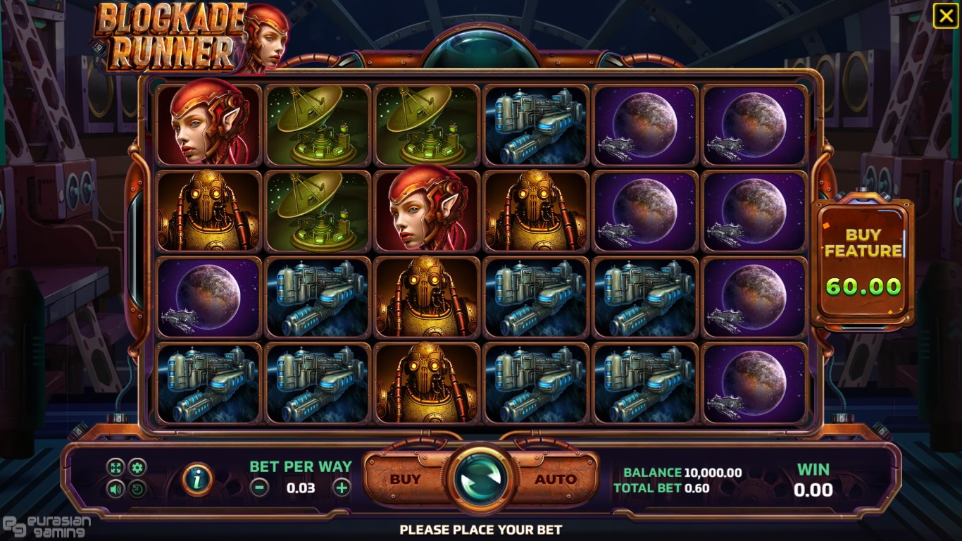 Blockade Runner slot gameplay showing the reels and game controls
