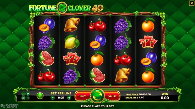 Fortune Clover 40 slot gameplay showing the reels and game controls