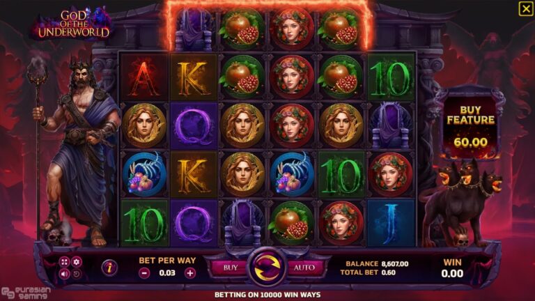 God of the Underworld slot gameplay showing the reels and game controls