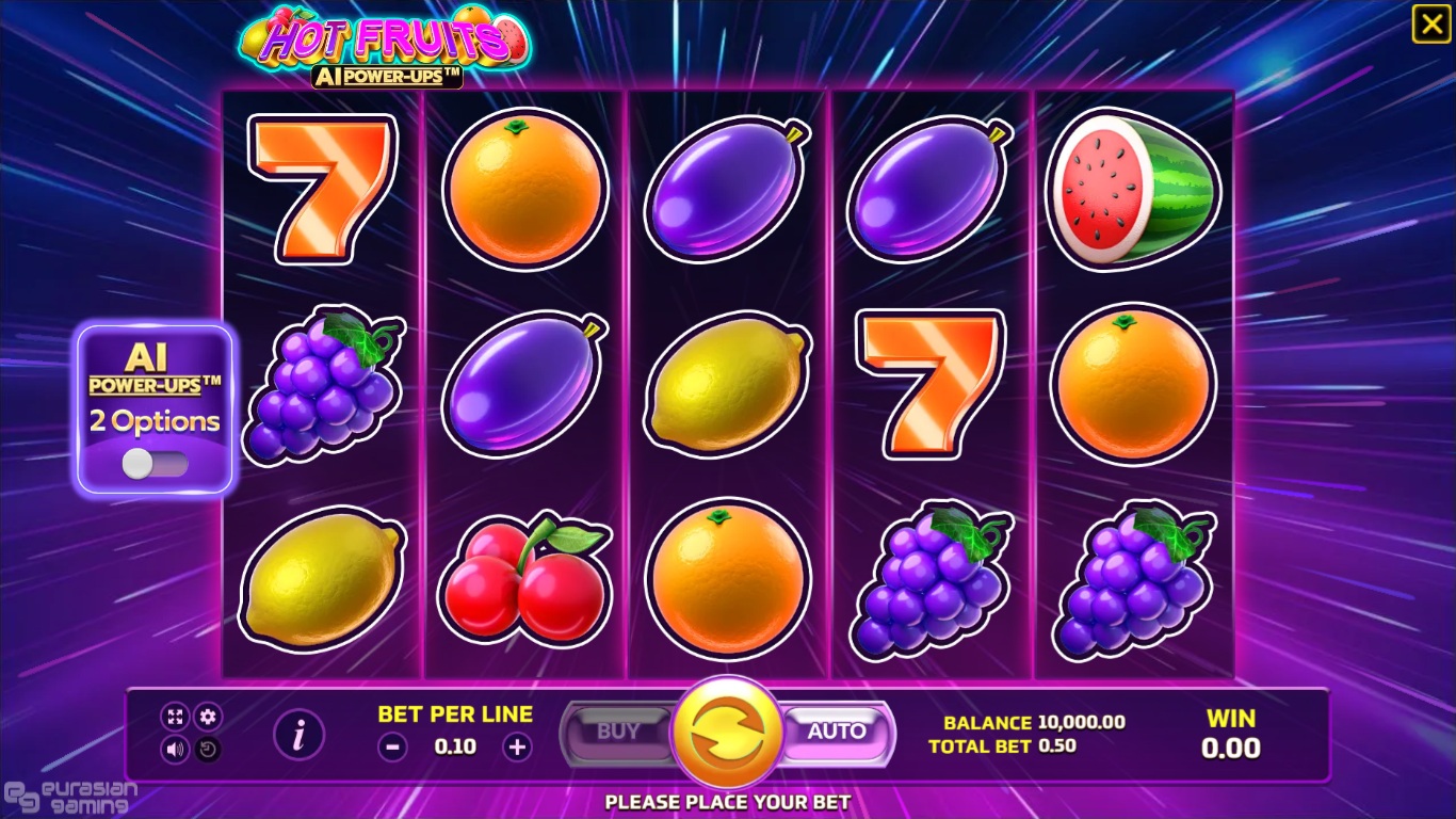 Hot Fruits AI slot gameplay showing the reels and game controls