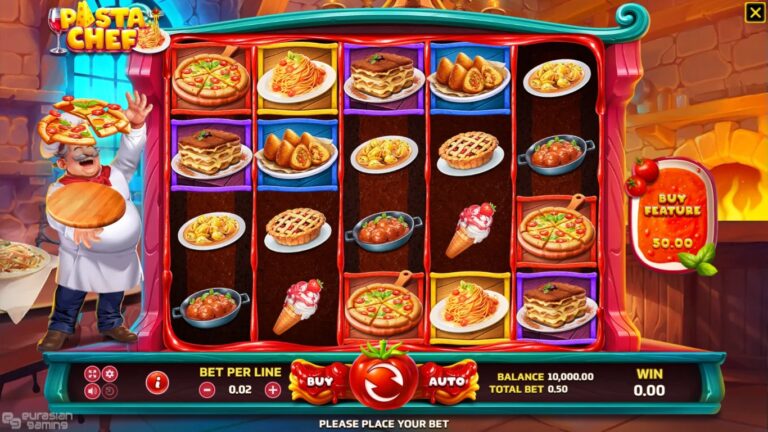 Pasta Chef slot gameplay showing the reels and game features