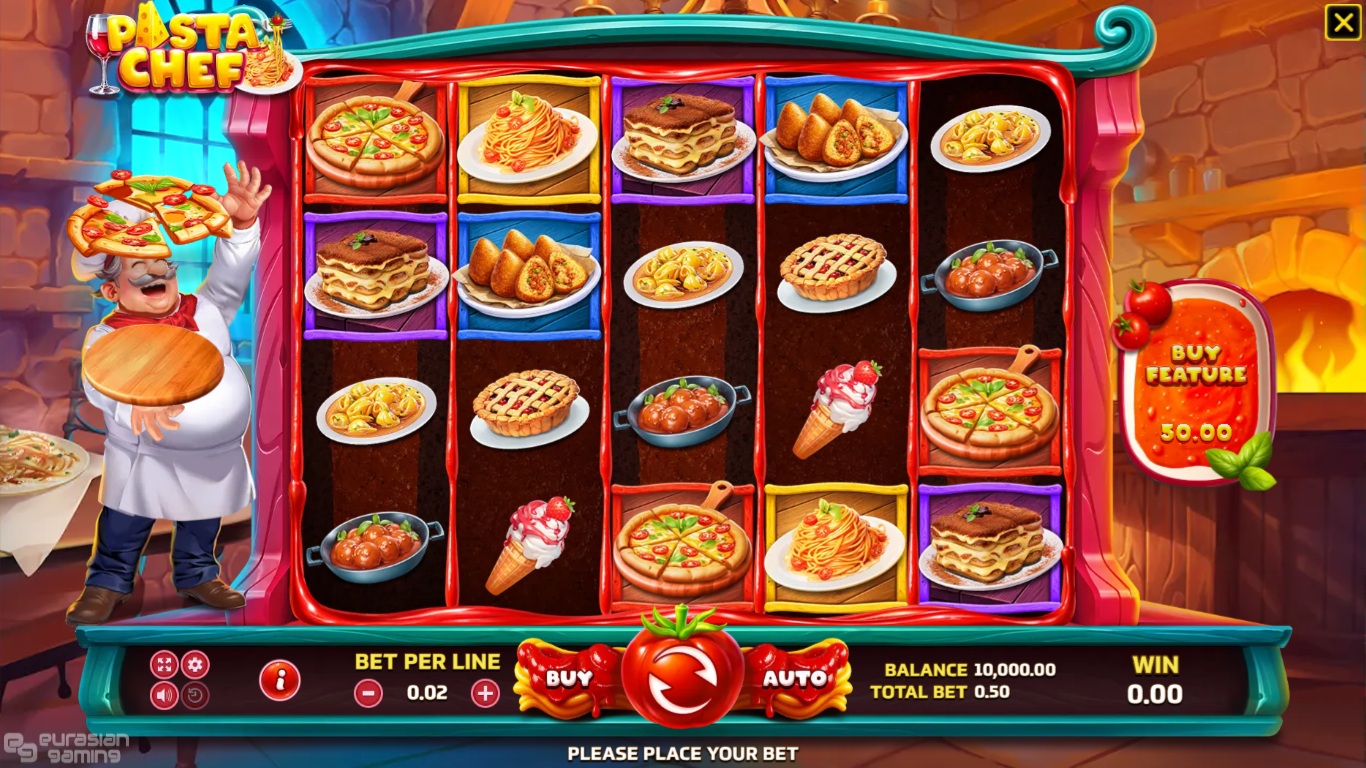 Pasta Chef slot gameplay showing the reels and game features