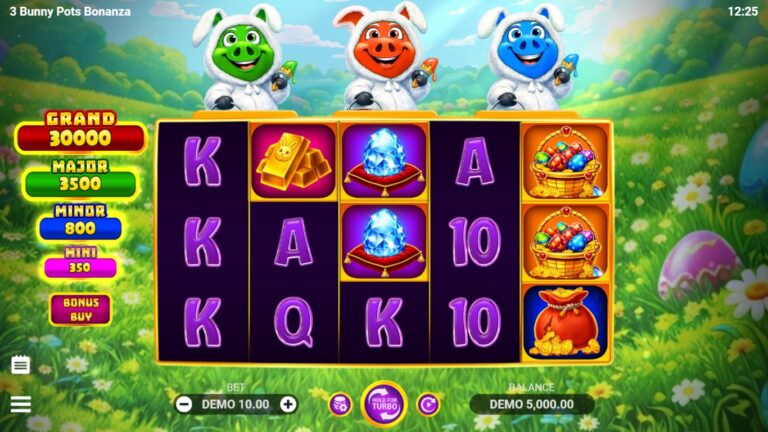 3 Bunny Pots Bonanza slot gameplay showing the reels and game features