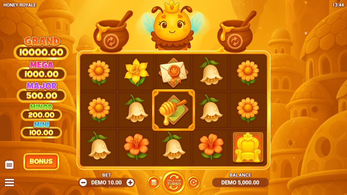 Honey Royale slot gameplay showing the reels and game features