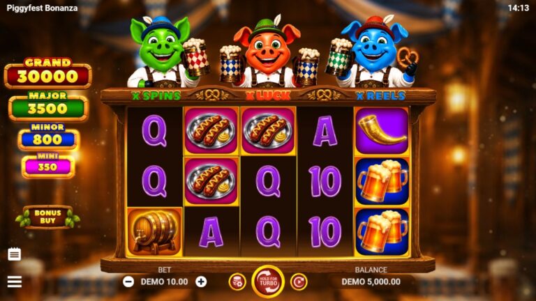 Piggyfest Bonanza slot gameplay showing the reels and game features