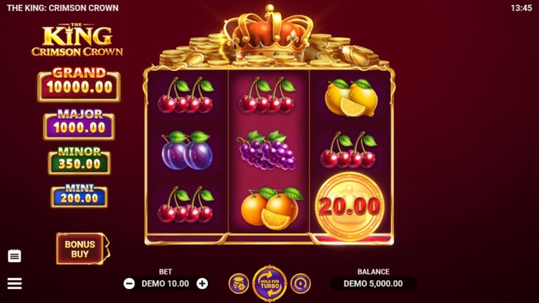 The King: Crimson Crown slot gameplay showing the reels and game features