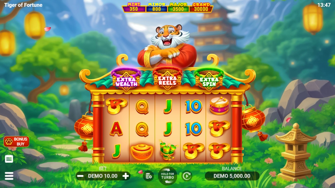 Tiger of Fortune slot gameplay showing the reels and game features